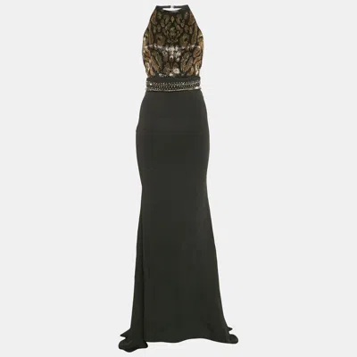 Pre-owned Roberto Cavalli Black Embellished Crepe Sleeveless Gown S