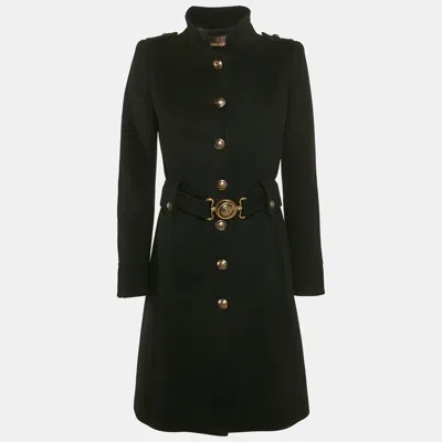 Pre-owned Roberto Cavalli Black Wool Belted Button Detail Trench Coat M