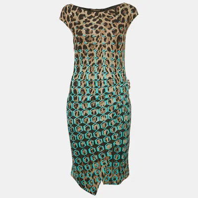 Pre-owned Roberto Cavalli Brown Printed Jersey Short Dress S