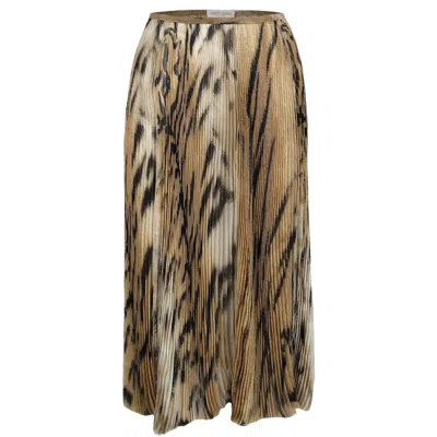 Roberto Cavalli Chiffon-tulle Leopard Printed Pleated Skirt-'00s In Green