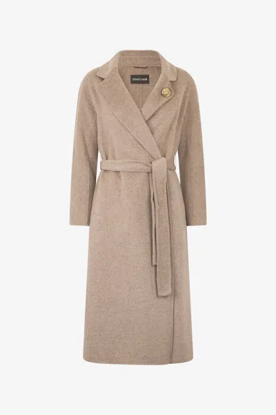 Roberto Cavalli Coat In Cashmere Blend In Tortora Melange