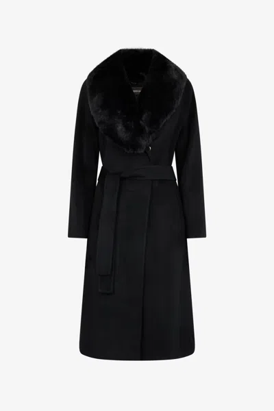 Roberto Cavalli Coat With Faux Fur Collar In Black