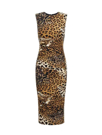 Roberto Cavalli Multicolor Midi Dress In Beige