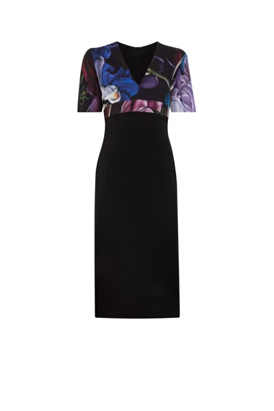 Roberto Cavalli Floral-print Dress In Blueberry/black
