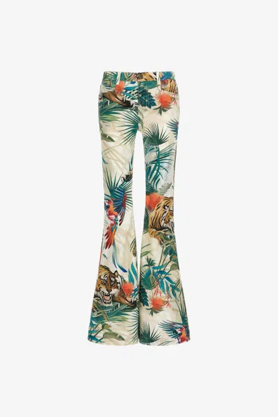 Roberto Cavalli Jeans With Jungle Print In Green