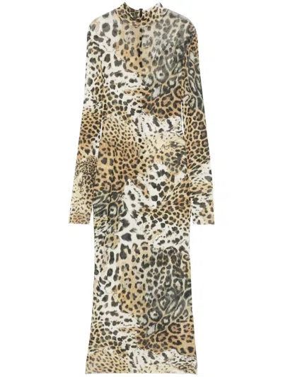 Roberto Cavalli Leopard-print Maxi Dress In 00504 Beige