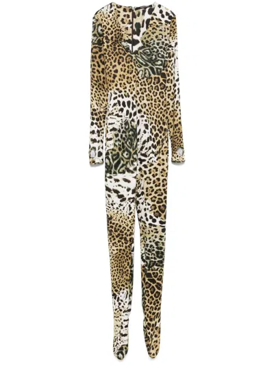 Roberto Cavalli Leopard-print Playsuit In Beige