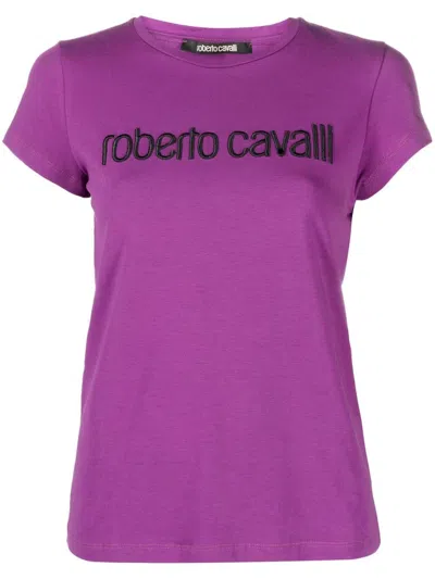 Roberto Cavalli Logo-embroidered T-shirt In Purple