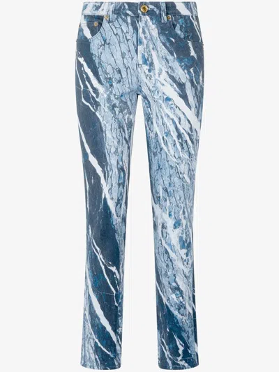 Roberto Cavalli Marble-print Straight-leg Jeans In Blue
