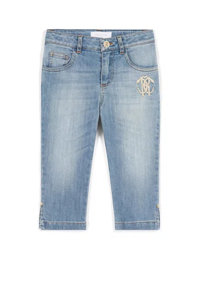 Roberto Cavalli Mirror Snake-embroidered Jeans In Dark Blue