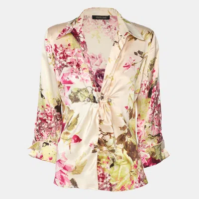 Pre-owned Roberto Cavalli Multicolor Floral Print Silk Top S