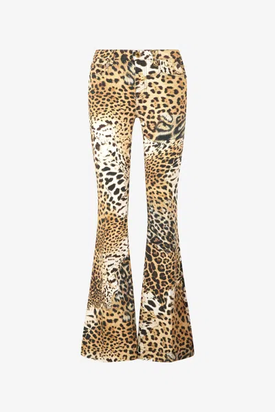 Roberto Cavalli Pants With Jaguar Skin Print In Naturale