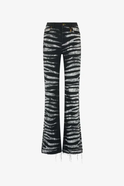 Roberto Cavalli Zebra Print Stretch Drill Straight Jeans In Black/white