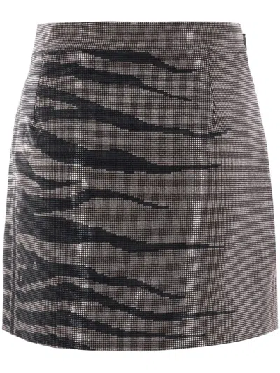 Roberto Cavalli Rhinestone Trim Skirt In Silver/black