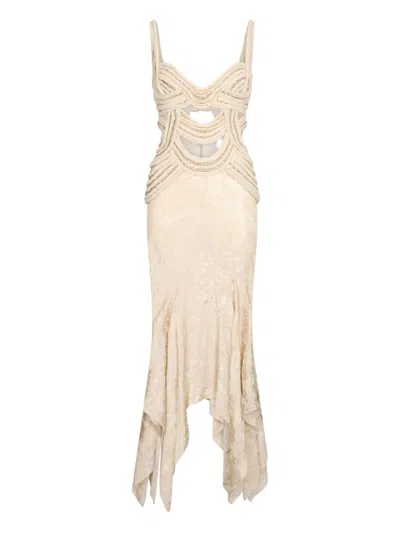 Roberto Cavalli Rope-embellished Dress In Neutrals