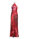 ROBERTO CAVALLI ROBERTO CAVALLI ROSE-PRINTED SILK HALTER DRESS WITH FLOWY SKIRT