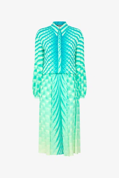 Roberto Cavalli Shirt Dress With All-over Print In Light Green