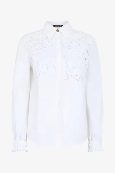 Roberto Cavalli Shirt With Perforated Rose Motif In White