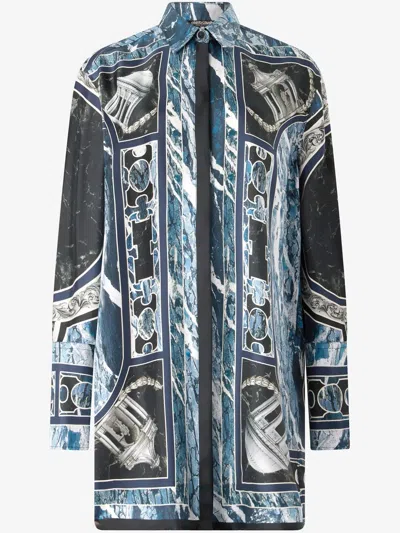 Roberto Cavalli Silk Long Shirt In Blue