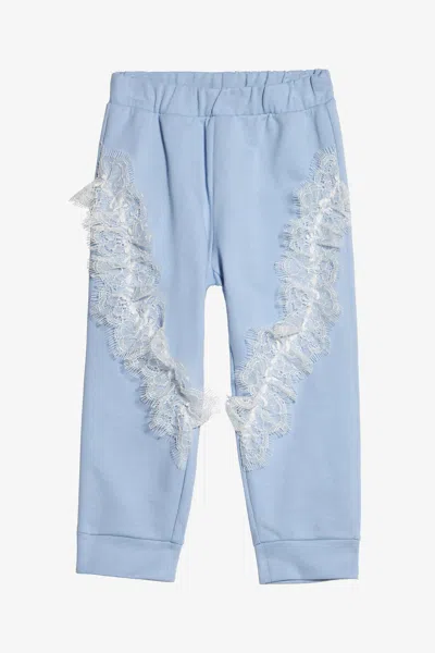 Roberto Cavalli Sporty Trousers With Ruffles In Lace In Light Blue