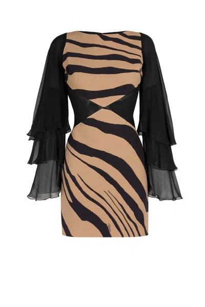 Roberto Cavalli Tiger-print Mini Dress In Light Brown