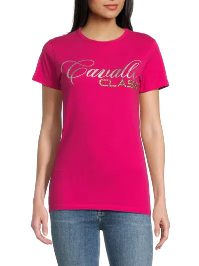 Roberto Cavalli Women's Logo Stretch Cotton T-shirt In Pink