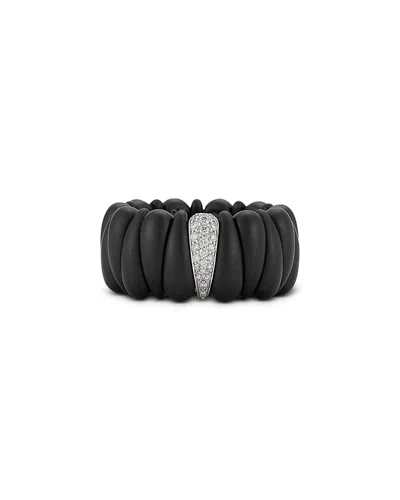 Roberto Demeglio 18k White Gold Demeglio Diamond & Matte Ceramic Artiglio Stretch Ring In Black/white