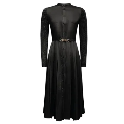 Roch Perel Women's Black / Gold Black Cable Knit And Satin Dress In Black/gold