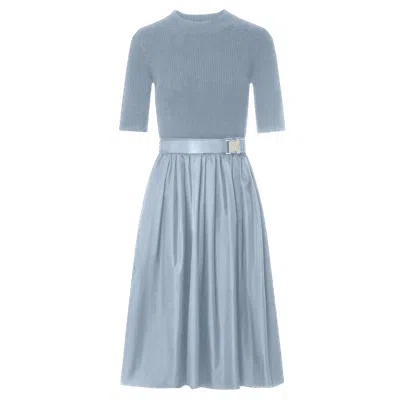 Roch Perel Women's Blue / Silver Blue Knit And Taffeta Midi Buckle Dress In Blue/silver