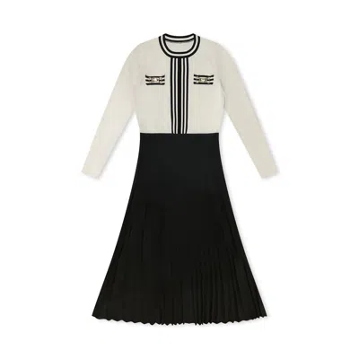 Roch Perel Women's White / Gold / Black Ivory Striped Knit And Crepe Dress In Gold/black/white