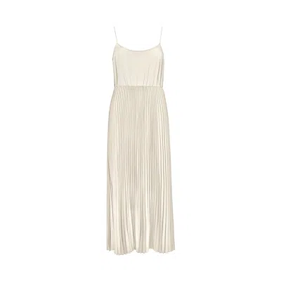 Roch Perel Women's Neutrals Ivory Satin Pleated Slip Dress In White