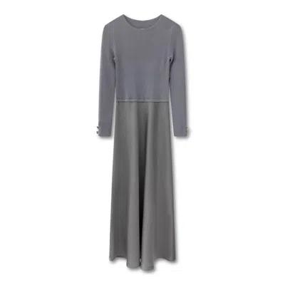 Roch Perel Women's Silk Knit Mixed Blue Midi Dress