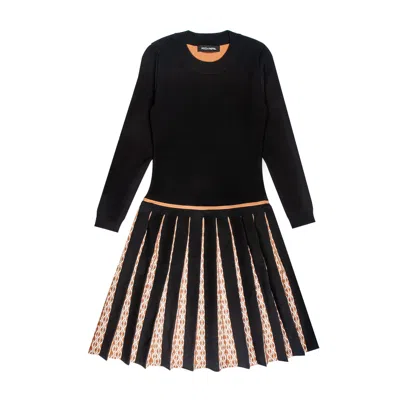 Roch Perel Women's Tan & Black Jacquard Knit Dress