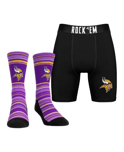 Rock 'em Men's Minnesota Vikings Primary Crew Socks Boxer Briefs Combo Pack In No Color