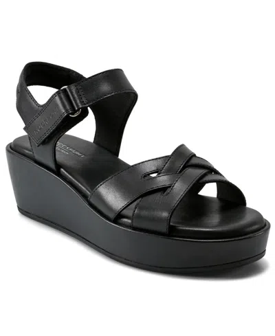 Rockport Women's Amira Strappy Open Toe Casual Wedge Sandals In Black Leather