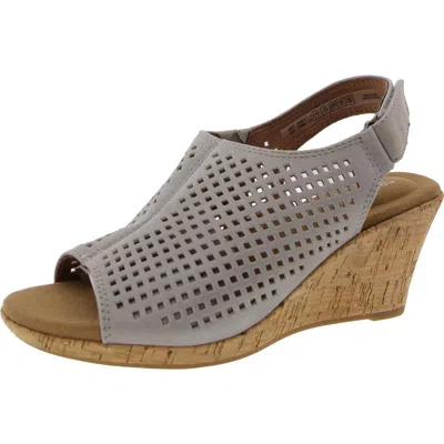 Rockport Womens Perforated Faux Suede Wedge Sandals