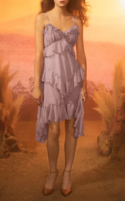 Rodarte Ruffled Silk Chiffon Midi Dress In Purple