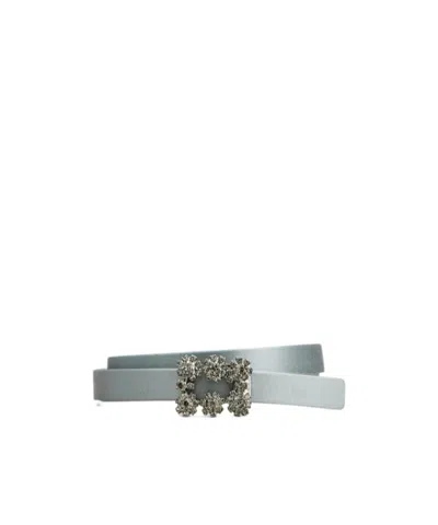 Roger Vivier Efflorescence Satin Belt In Grigio