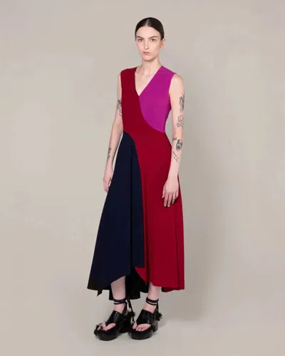 Roksanda Miral Asymmetric Color-block Crepe De Chine Midi Dress In Pink