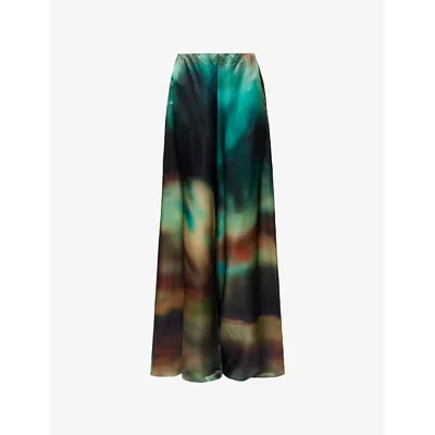 Roksanda Womens Arneau Tie-dye Pattern Silk-blend Trousers Sunset Field Teal