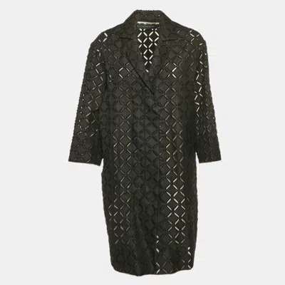 Pre-owned Roland Mouret Black Eyelet Pattern Cotton Blend Button Front Coat M