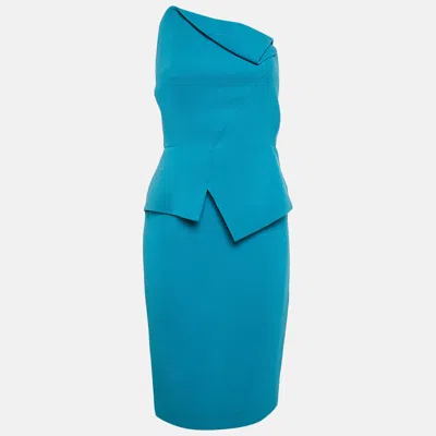 Pre-owned Roland Mouret Blue Wool Off-shoulder Short Dress M