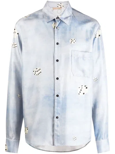 Romeo Hunte Bodega Graphic-print Silk Shirt In Blue