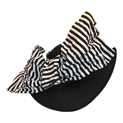 Romer Millinery Women's Blue / White Fine Straw Race Day Hat With Oversized Bow Navy In Blue/white
