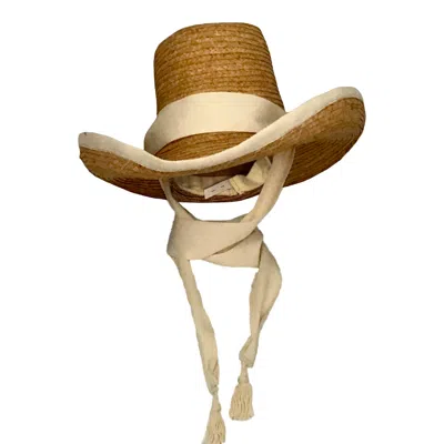 Romer Millinery Women's Neutrals Sewn Raffia Straw Sun Hat With Cotton Ties & Tassels In Brown