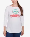 Ruby Rd. Petite Hello Spring Solid Vintage Three Quarter Sleeve T-shirt In White Multi
