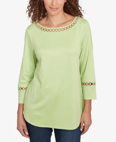 Ruby Rd. Petite Solid Stretch Jersey Three Quarter Sleeve Top In Avocado