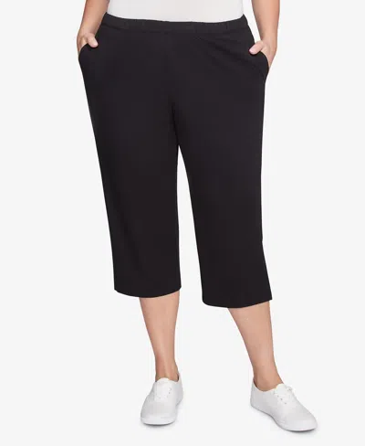 Ruby Rd. Plus Size Elastic Waist Pull-on French Terry Capri Pants In Black