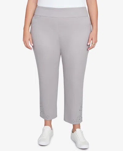 Ruby Rd. Plus Size Pull-on Extra Stretch Embroidered Hem Jeans In Slate Grey