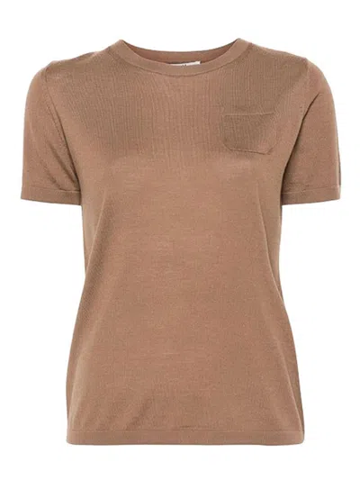 's Max Mara Egidio Crew Neck T-shirt In Wool Yarn In Camel